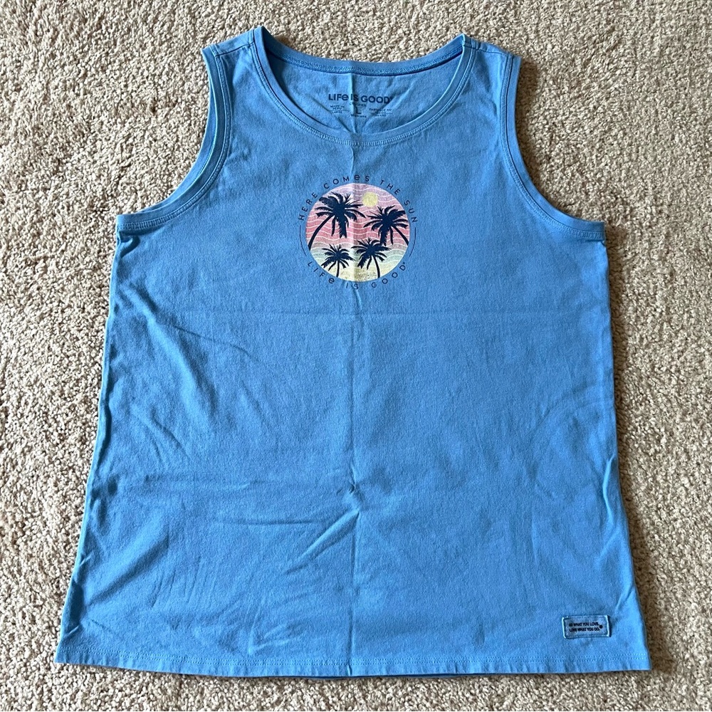 Life Is Good Blue Palm Sunset Tank Top